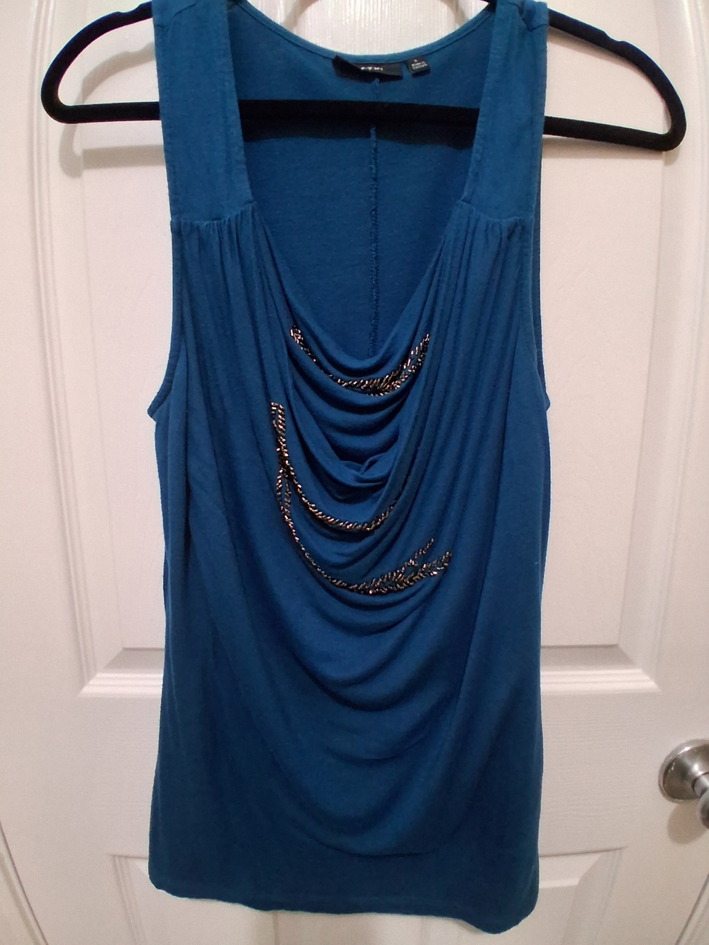 Apt. 9 Teal Blue Draped Tank with Beaded Accents